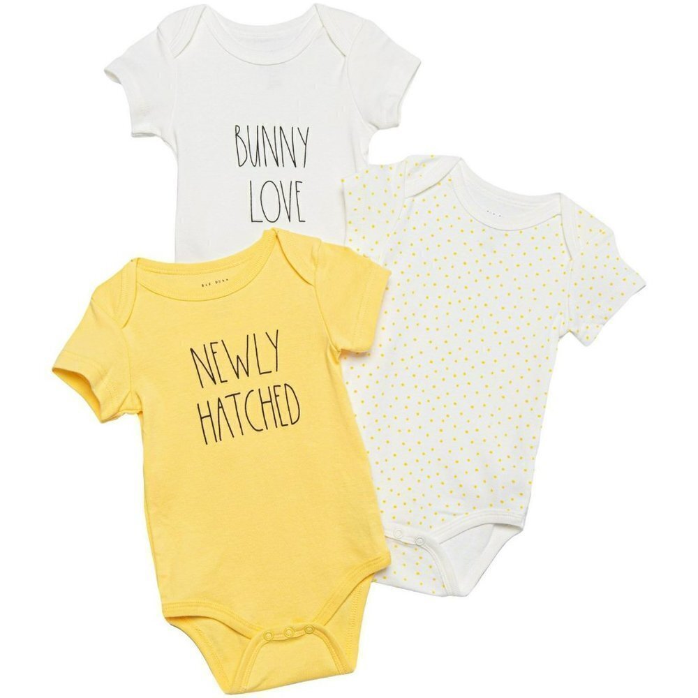 NWT Rae Dunn Cotton Bunny Love 3-Pack Baby Bodysuits